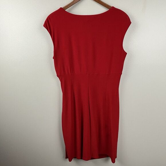 LAUREN Ralph Lauren Womens Size 10 Red Faux Wrap Ruched Side Sleeveless Dress - Picture 8 of 10